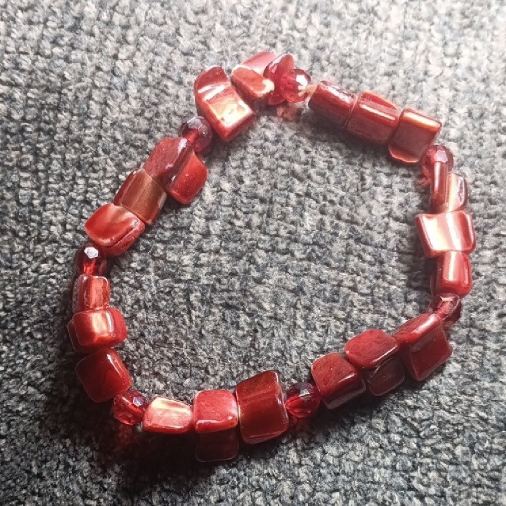 Vintage Red Glass Bead Stretch Bracelet